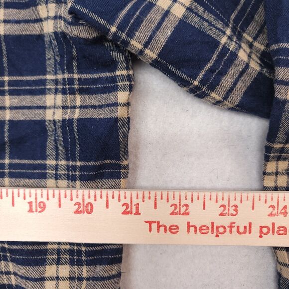 Truly Madras Flannel Casual Button Up Shirt Mens Size Large L Blue Beige - Picture 8 of 10
